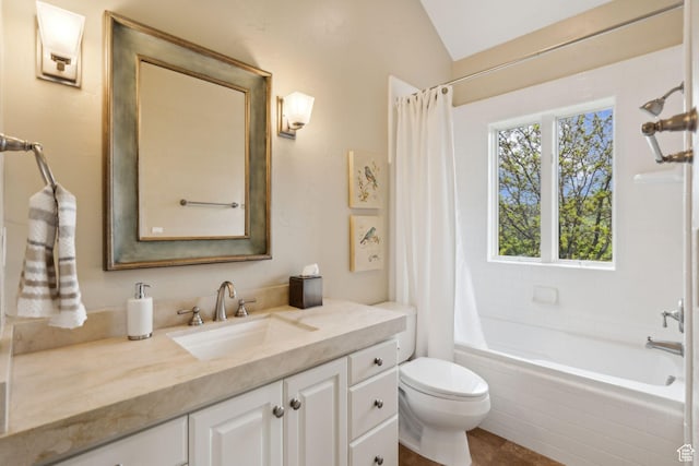 870 E Quail Hollow Cir, Alpine, UT 84004 - bathroom with vanity, toilet, tiled shower / bath combo, and vaulted ceiling