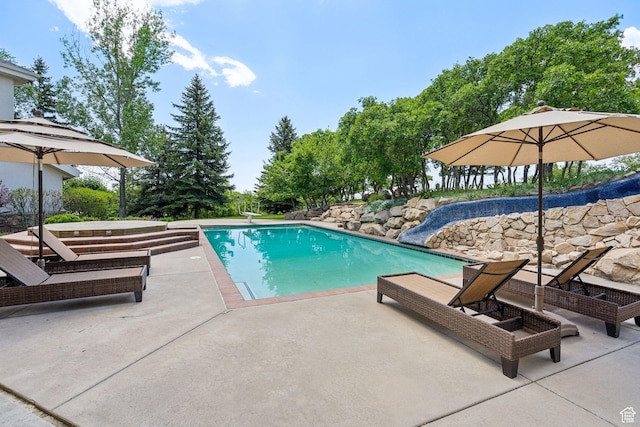 870 E Quail Hollow Cir, Alpine, UT 84004 - outdoor pool with a patio area and a diving board