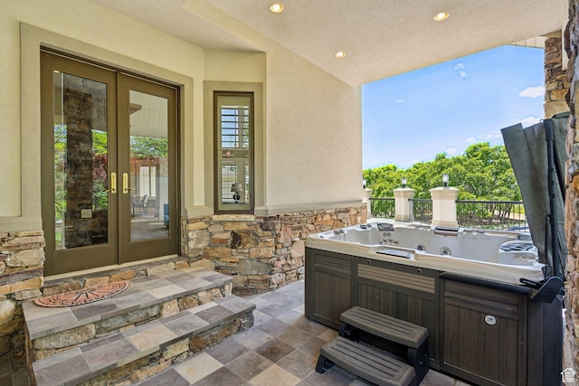 870 E Quail Hollow Cir, Alpine, UT 84004 - view of patio / terrace featuring french doors and a hot tub