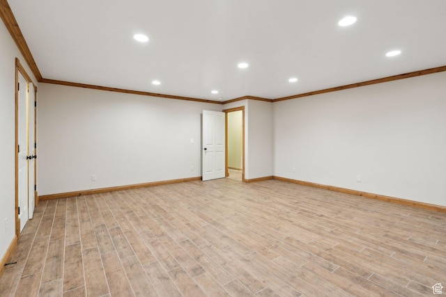 870 E Quail Hollow Cir, Alpine, UT 84004 - spare room with ornamental molding, recessed lighting, baseboards, and light wood finished floors