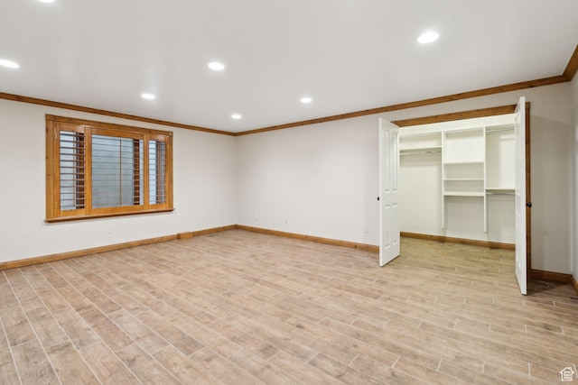 870 E Quail Hollow Cir, Alpine, UT 84004 - unfurnished room with ornamental molding, baseboards, recessed lighting, and light wood-style flooring