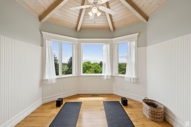 870 E Quail Hollow Cir, Alpine, UT 84004 - exercise area featuring wood-type flooring, ceiling fan, wood ceiling, and vaulted ceiling