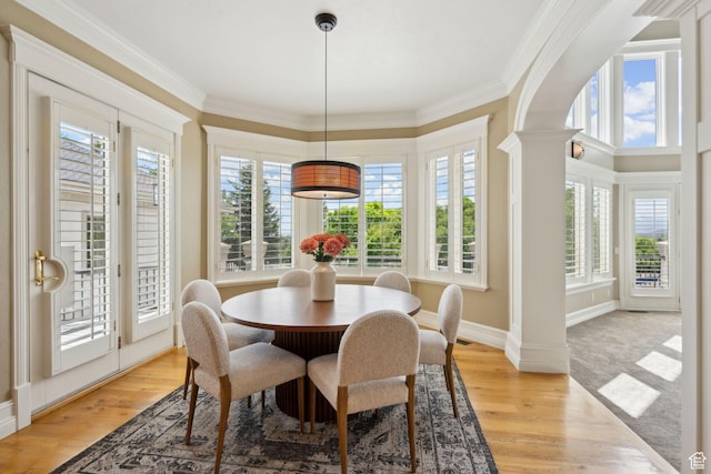 870 E Quail Hollow Cir, Alpine, UT 84004 - dining area featuring plenty of natural light, light wood-style flooring, and ornamental molding