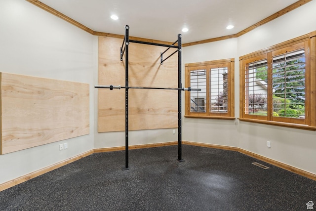 870 E Quail Hollow Cir, Alpine, UT 84004 - workout area featuring ornamental molding, baseboards, and recessed lighting