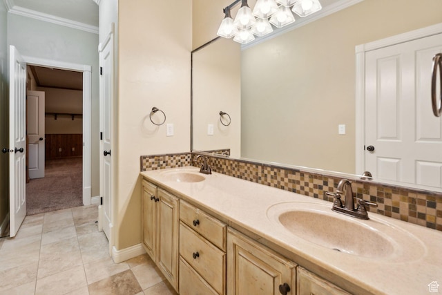 870 E Quail Hollow Cir, Alpine, UT 84004 - full bath with crown molding, double vanity, backsplash, tile patterned floors, and baseboards