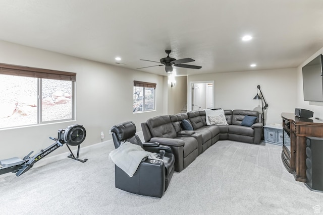 533 N Creek Ridge Cir, Washington, UT 84780 - living area featuring light colored carpet, recessed lighting, a ceiling fan, and baseboards