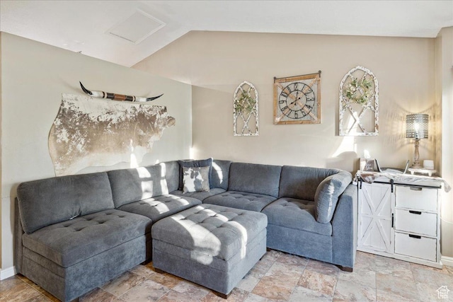 1158 N 2675 W, Layton, UT 84041 - living room featuring vaulted ceiling and light stone finish floors