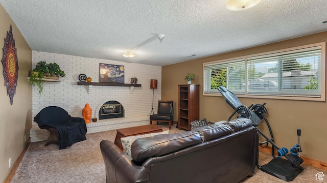 1253 Nathaniel Dr E, Pleasant Grove, UT 84062 - carpeted living room with a fireplace, a textured ceiling, and baseboards