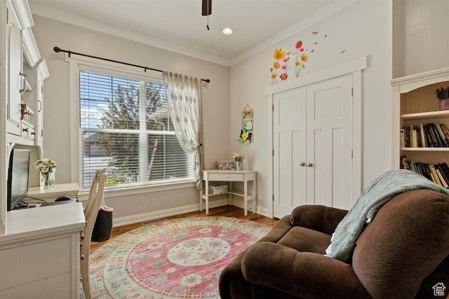 1097 E Highline Rd, Lake Point, UT 84074 - office space featuring healthy amount of natural light, baseboards, light wood-style floors, ornamental molding, and ceiling fan