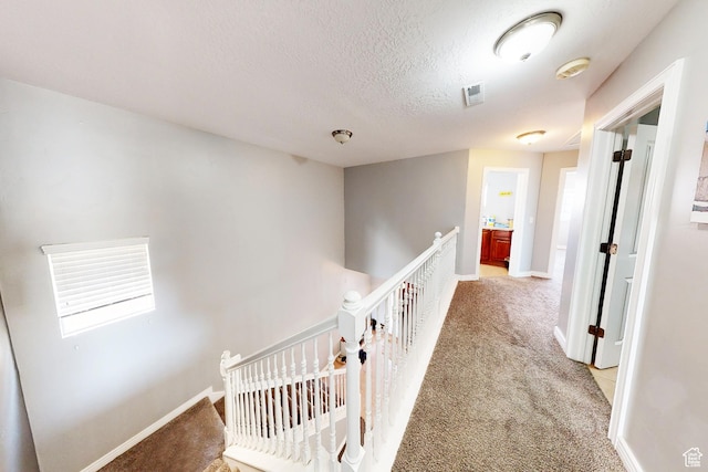 2869 W Chestnut St, Lehi, UT 84043 - hallway with an upstairs landing, light carpet, a textured ceiling, and baseboards