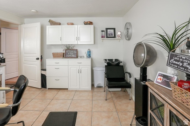 1901 S 1375 W, Syracuse, UT 84075 - kitchen featuring white cabinets, light countertops, an office area, and light tile patterned floors