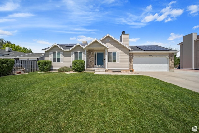 6262 W Contadora Dr S, West Valley City, UT 84128 - single story home featuring driveway, solar panels, a garage, and a chimney