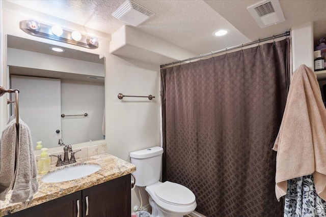 320 E 4600 S, Washington Terrace, UT 84405 - bathroom with toilet, vanity, a textured ceiling, recessed lighting, and a shower with curtain