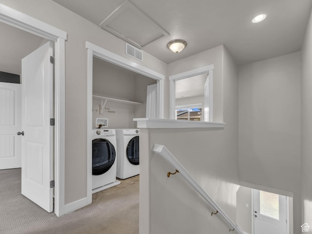 3671 W Sunrise Sky Ln Unit 1022, South Jordan, UT 84009 - laundry room with washing machine and clothes dryer, carpet flooring, recessed lighting, and baseboards