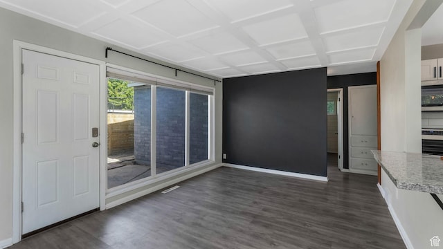 1276 W 1100 N, Salt Lake City, UT 84116 - unfurnished dining area with baseboards, dark wood-style flooring, and coffered ceiling