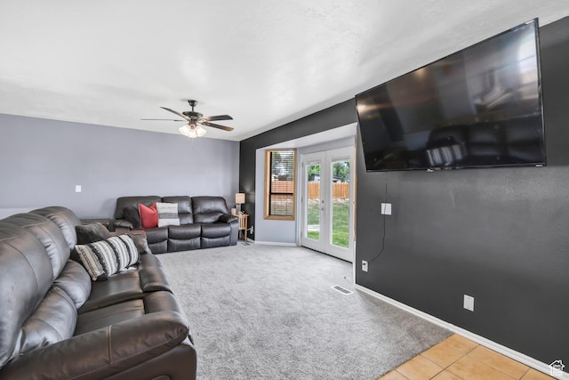 155 S 200 W, Gunnison, UT 84634 - living area with french doors, ceiling fan, baseboards, carpet, and tile patterned flooring