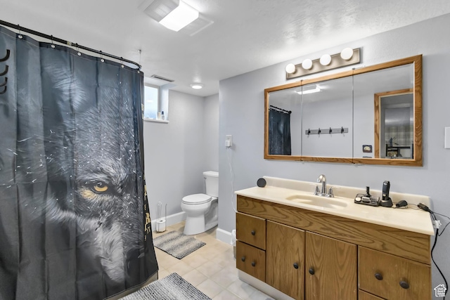 155 S 200 W, Gunnison, UT 84634 - full bath featuring vanity, toilet, baseboards, tile patterned flooring, and a shower with curtain