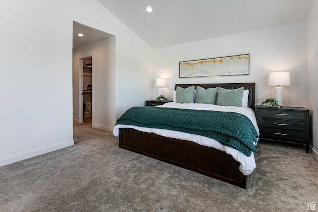 849 N Evelyn St W, Farmington, UT 84025 - carpeted bedroom with baseboards, lofted ceiling, a spacious closet, and recessed lighting