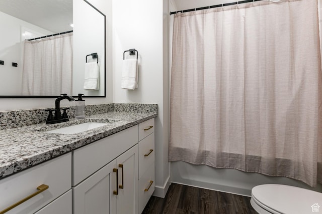 849 N Evelyn St W, Farmington, UT 84025 - bathroom featuring vanity, wood finished floors, toilet, and shower / bath combination with curtain