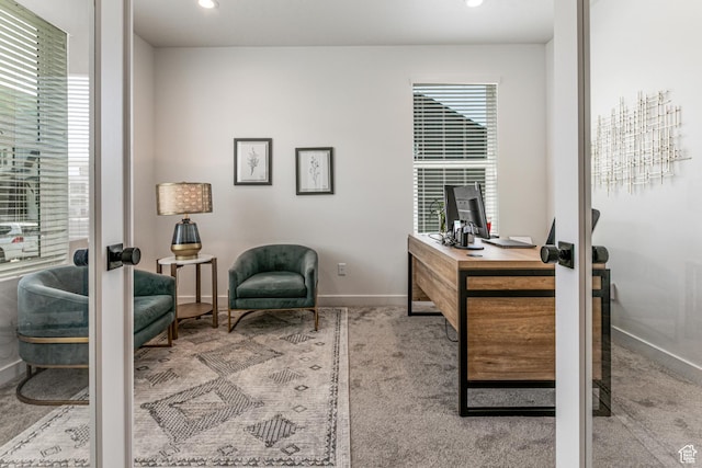 849 N Evelyn St W, Farmington, UT 84025 - home office with carpet flooring, baseboards, and recessed lighting