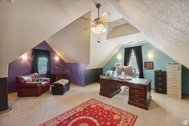 13302 S Corner Wood Dr E, Draper, UT 84020 - office space featuring a textured ceiling, light carpet, healthy amount of natural light, and lofted ceiling