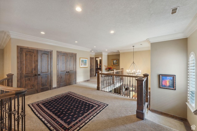 13302 S Corner Wood Dr E, Draper, UT 84020 - corridor featuring carpet floors, an upstairs landing, a chandelier, recessed lighting, and baseboards