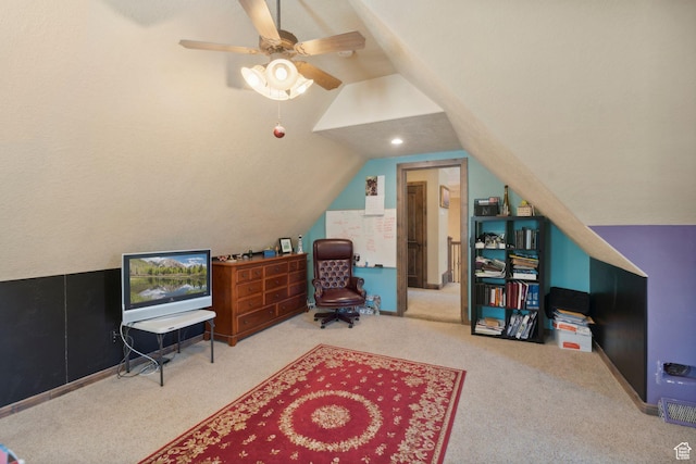 13302 S Corner Wood Dr E, Draper, UT 84020 - carpeted home office with vaulted ceiling and ceiling fan