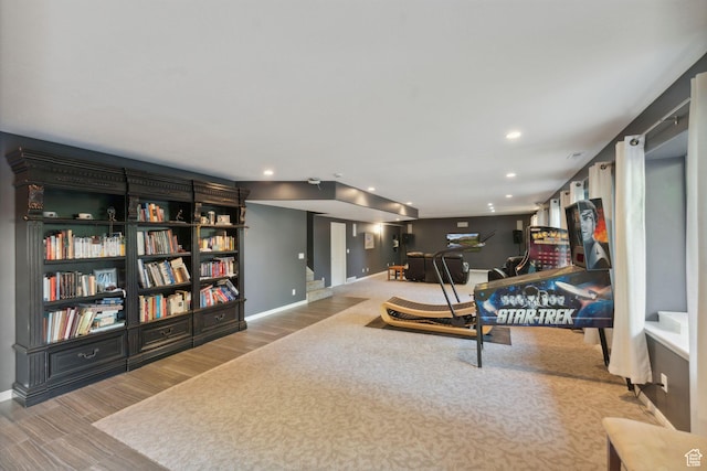 13302 S Corner Wood Dr E, Draper, UT 84020 - game room featuring baseboards, wood finished floors, and recessed lighting