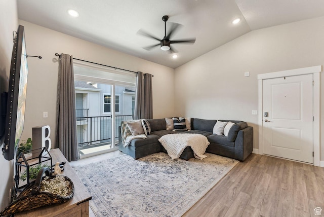 1128 S 820 E Unit 3301, Heber City, UT 84032 - living room with ceiling fan, vaulted ceiling, light wood-style flooring, and recessed lighting