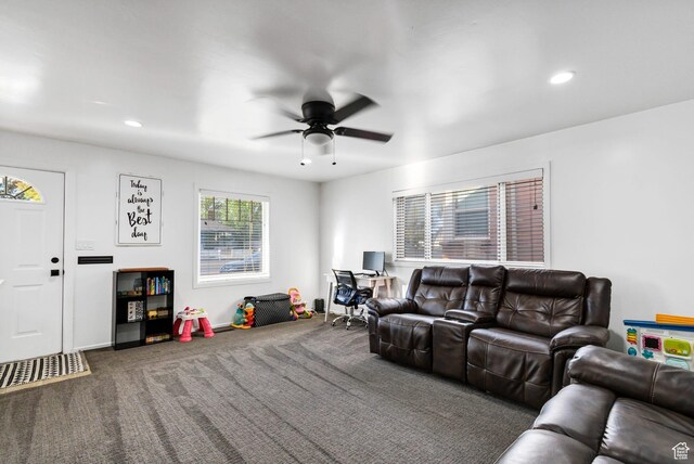 345 W 300 N, Richfield, UT 84701 - carpeted living room with ceiling fan, recessed lighting, and baseboards