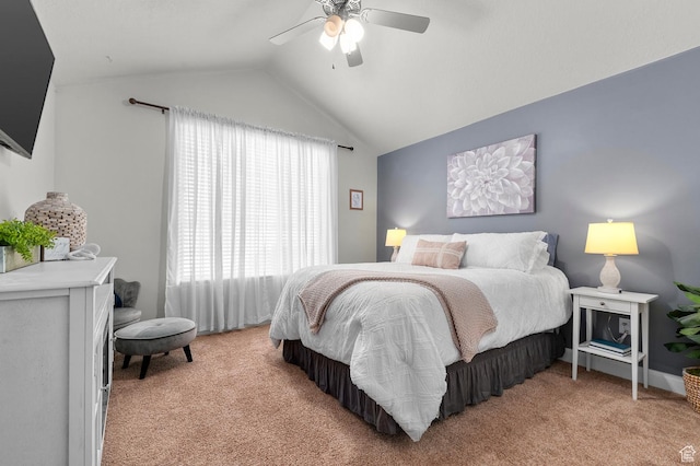 742 W 130 S Unit D, Pleasant Grove, UT 84062 - bedroom featuring light colored carpet, vaulted ceiling, and a ceiling fan