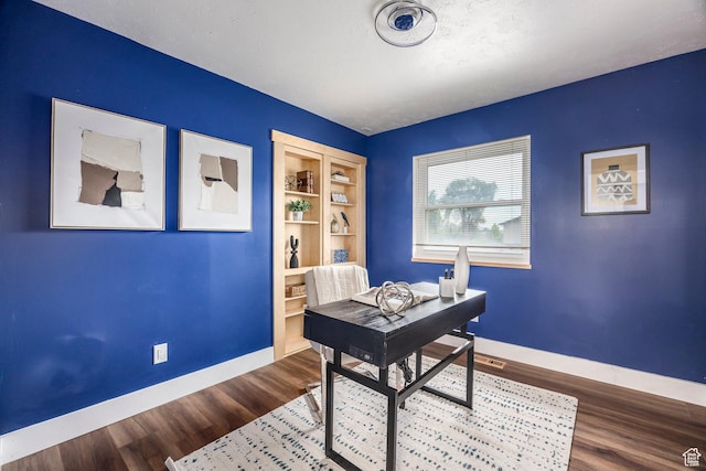 10297 S Weeping Willow Dr E, Sandy, UT 84070 - office featuring baseboards, built in features, and wood finished floors