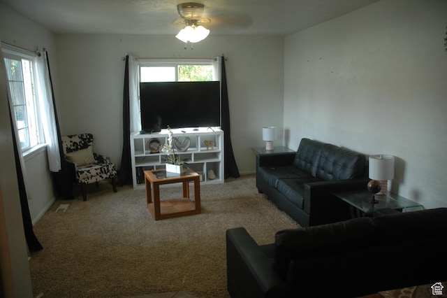 682 W 400 N, Payson, UT 84651 - living area featuring healthy amount of natural light, ceiling fan, and carpet floors