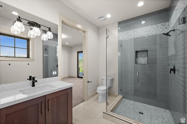 113 N Haystack Mountain Dr Unit 2, Heber City, UT 84032 - bathroom with vanity, a shower stall, toilet, recessed lighting, and baseboards