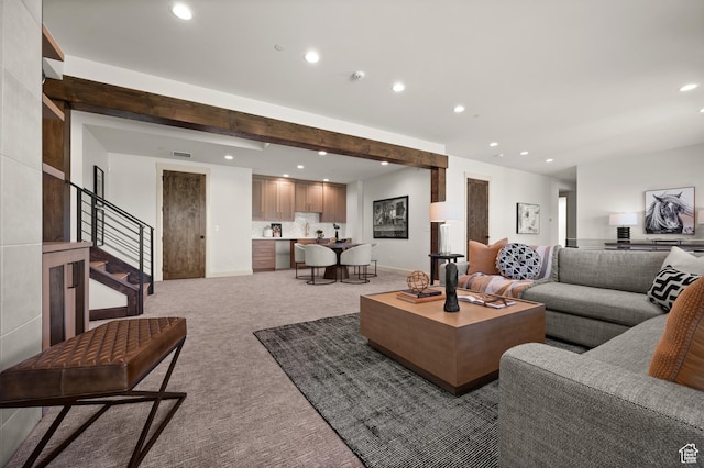 113 N Haystack Mountain Dr Unit 2, Heber City, UT 84032 - living room with recessed lighting, light colored carpet, stairs, and baseboards