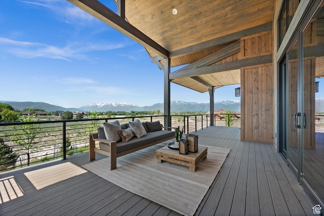 113 N Haystack Mountain Dr Unit 2, Heber City, UT 84032 - wooden terrace with a mountain view and outdoor lounge area