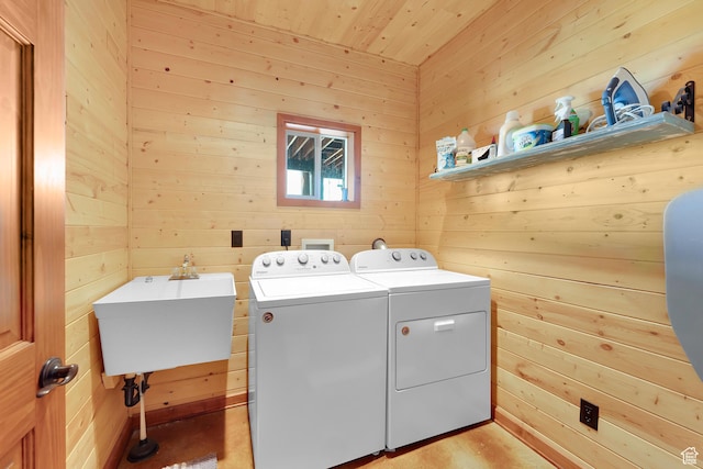 1551 Tree Top Ln Unit 360, Heber City, UT 84032 - laundry room featuring independent washer and dryer, wooden walls, and wood ceiling