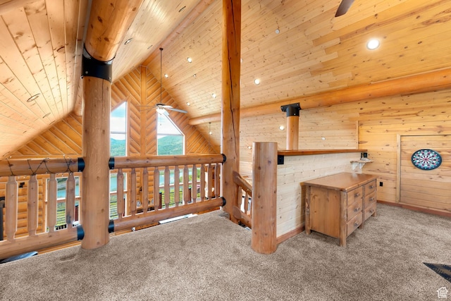 1551 Tree Top Ln Unit 360, Heber City, UT 84032 - unfurnished bedroom with carpet, wood ceiling, log walls, and high vaulted ceiling