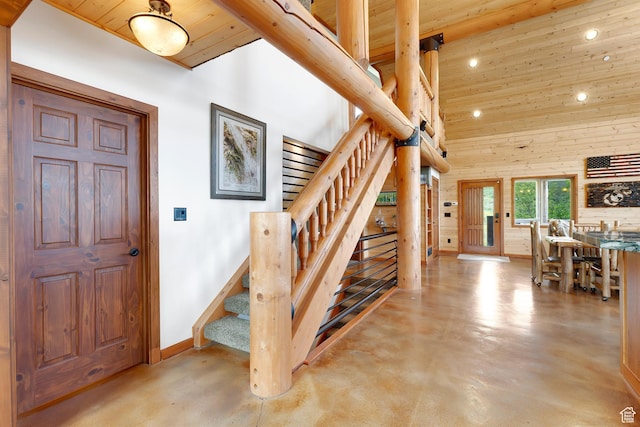 1551 Tree Top Ln Unit 360, Heber City, UT 84032 - foyer featuring wooden ceiling, recessed lighting, stairway, finished concrete flooring, and baseboards