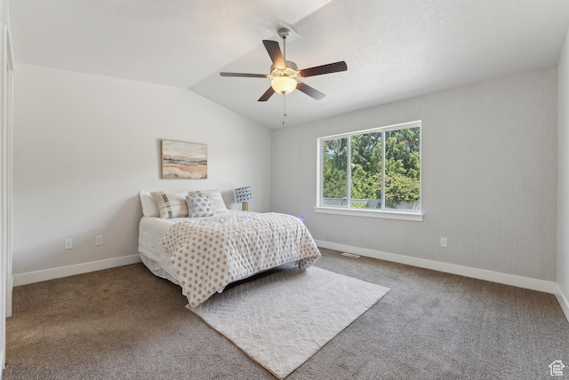 4269 S Haven Park Way, Holladay, UT 84124 - bedroom featuring carpet floors, baseboards, lofted ceiling, and a ceiling fan