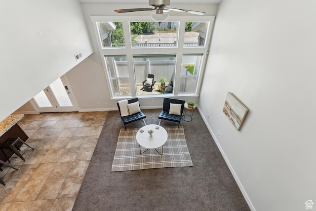 4269 S Haven Park Way, Holladay, UT 84124 - living room with a high ceiling, ceiling fan, and baseboards
