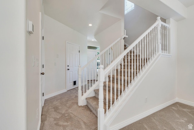 14069 S Rutherford Ave W, Bluffdale, UT 84065 - stairway featuring carpet, baseboards, recessed lighting, and healthy amount of natural light