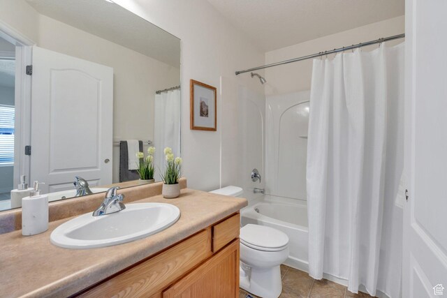 14069 S Rutherford Ave W, Bluffdale, UT 84065 - full bathroom featuring vanity, toilet, tile patterned floors, and shower / bathtub combination with curtain