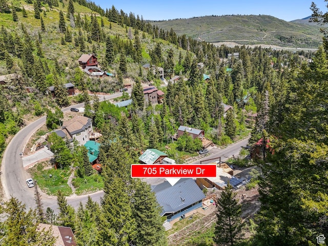 705 Parkview Dr, Summit Park, UT 84098 - aerial view of property's location with a heavily wooded area and a mountain backdrop