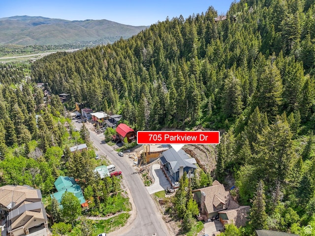 705 Parkview Dr, Summit Park, UT 84098 - aerial view of property's location with a heavily wooded area and a mountain backdrop