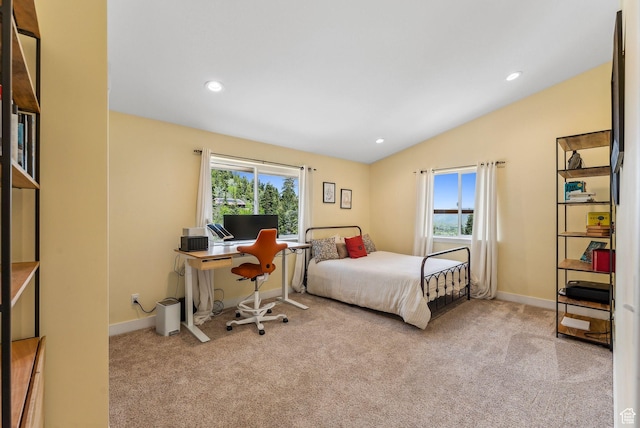 705 Parkview Dr, Summit Park, UT 84098 - bedroom with multiple windows, carpet flooring, lofted ceiling, baseboards, and recessed lighting