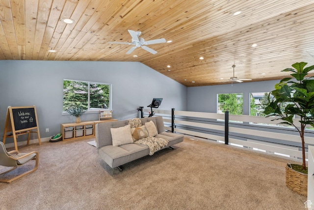 705 Parkview Dr, Summit Park, UT 84098 - sitting room with a ceiling fan, carpet flooring, recessed lighting, lofted ceiling, and healthy amount of natural light