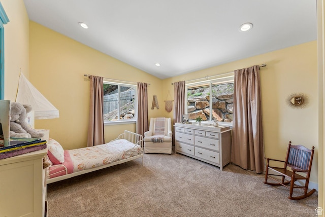 705 Parkview Dr, Summit Park, UT 84098 - bedroom with carpet flooring, vaulted ceiling, and recessed lighting
