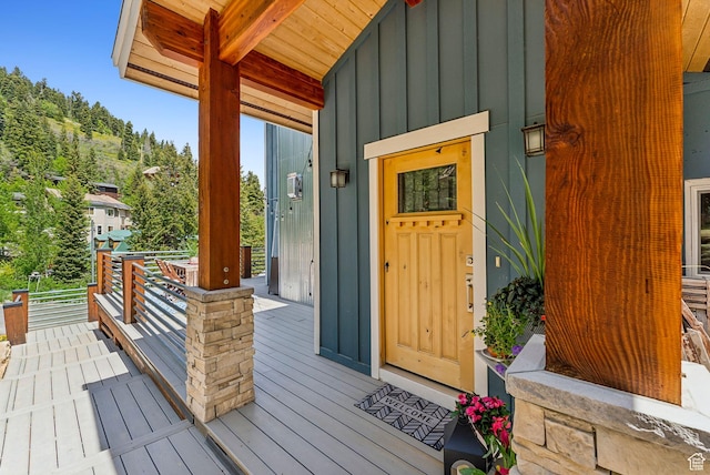 705 Parkview Dr, Summit Park, UT 84098 - entrance to property with board and batten siding and a porch
