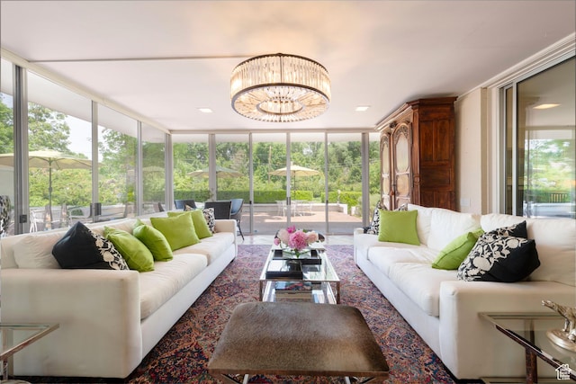 2285 E Cottonwood Cir, Holladay, UT 84117 - living room with expansive windows and a chandelier